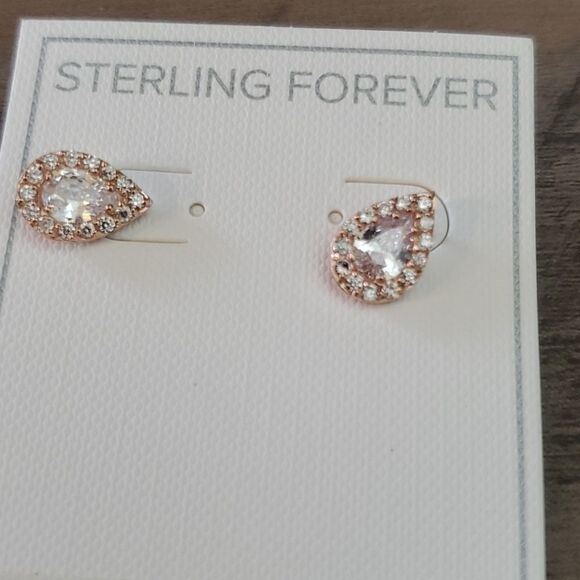 Rose Gold Teardrop Cubic Zirconia Stud Earrings - Picture 8 of 9
